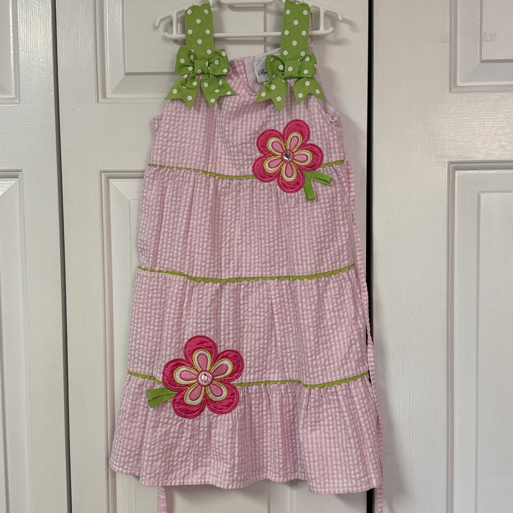 Rare Editions Pink and Green Polka Dot Straps Dress